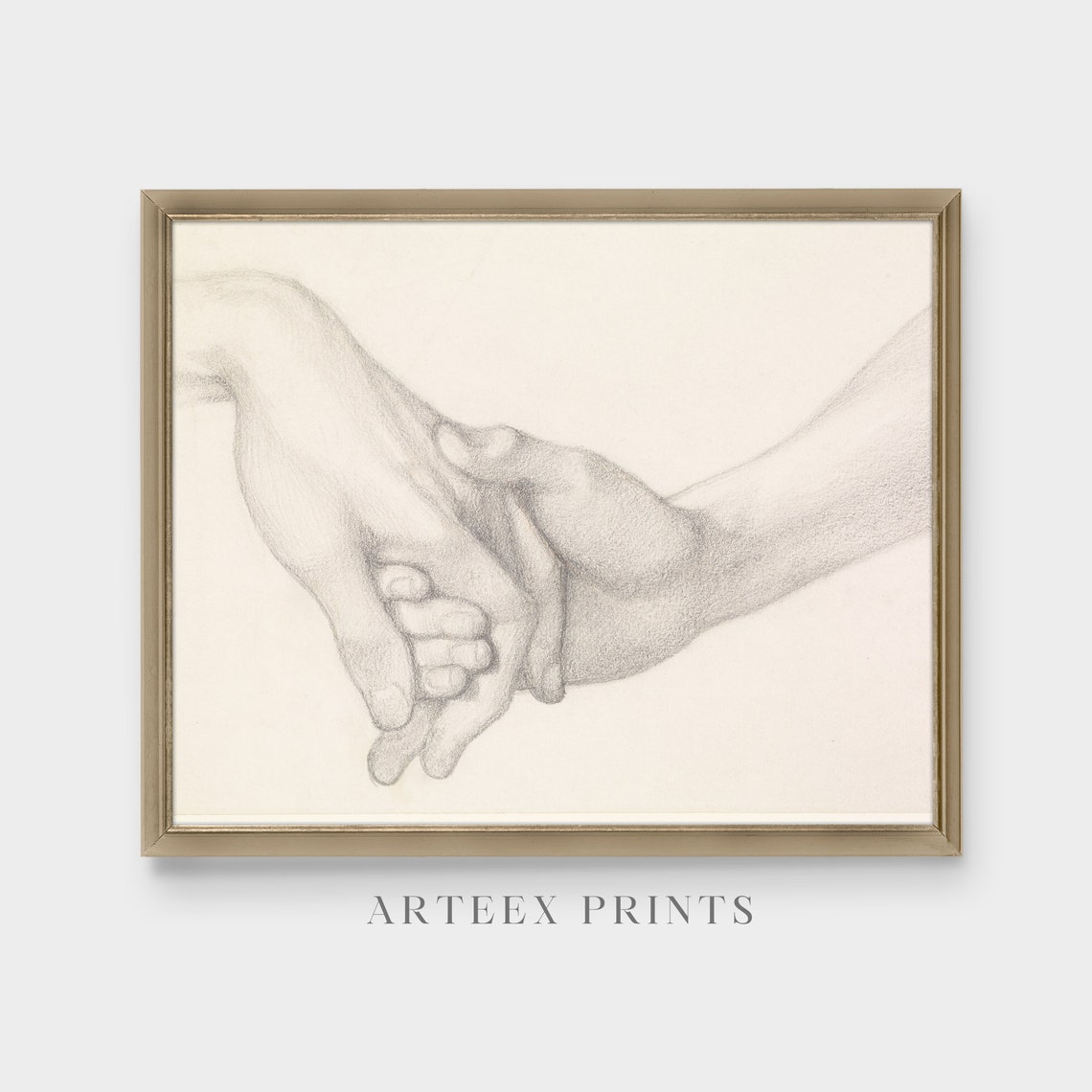Two Hands Clasped Tender Pencil Sketch Vintage Drawing Poster - Image 4