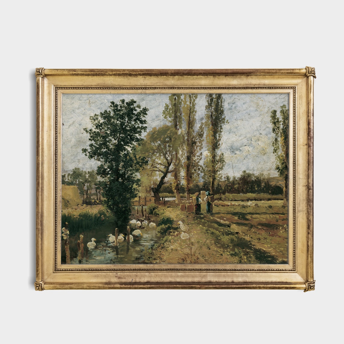 Ducks on Pond Washerwomen Poplar Trees Rustic French Farm Scene Poster - Image 3
