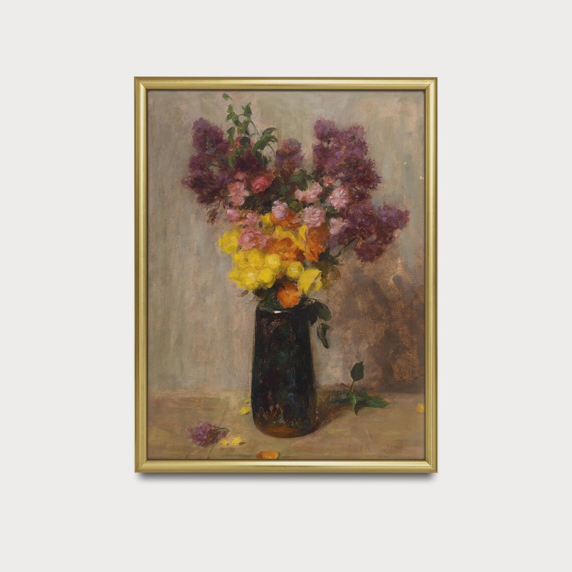 Lilac and Peony Bouquet in a Dark Vase Floral Still Life Poster - Image 5