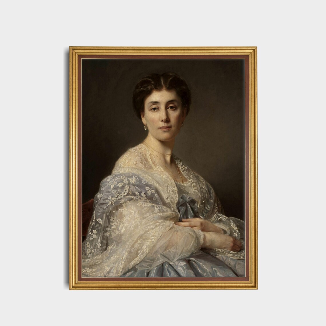 Elegant Woman Lace Shawl Blue Dress Seated Antique Portrait Poster - Image 5