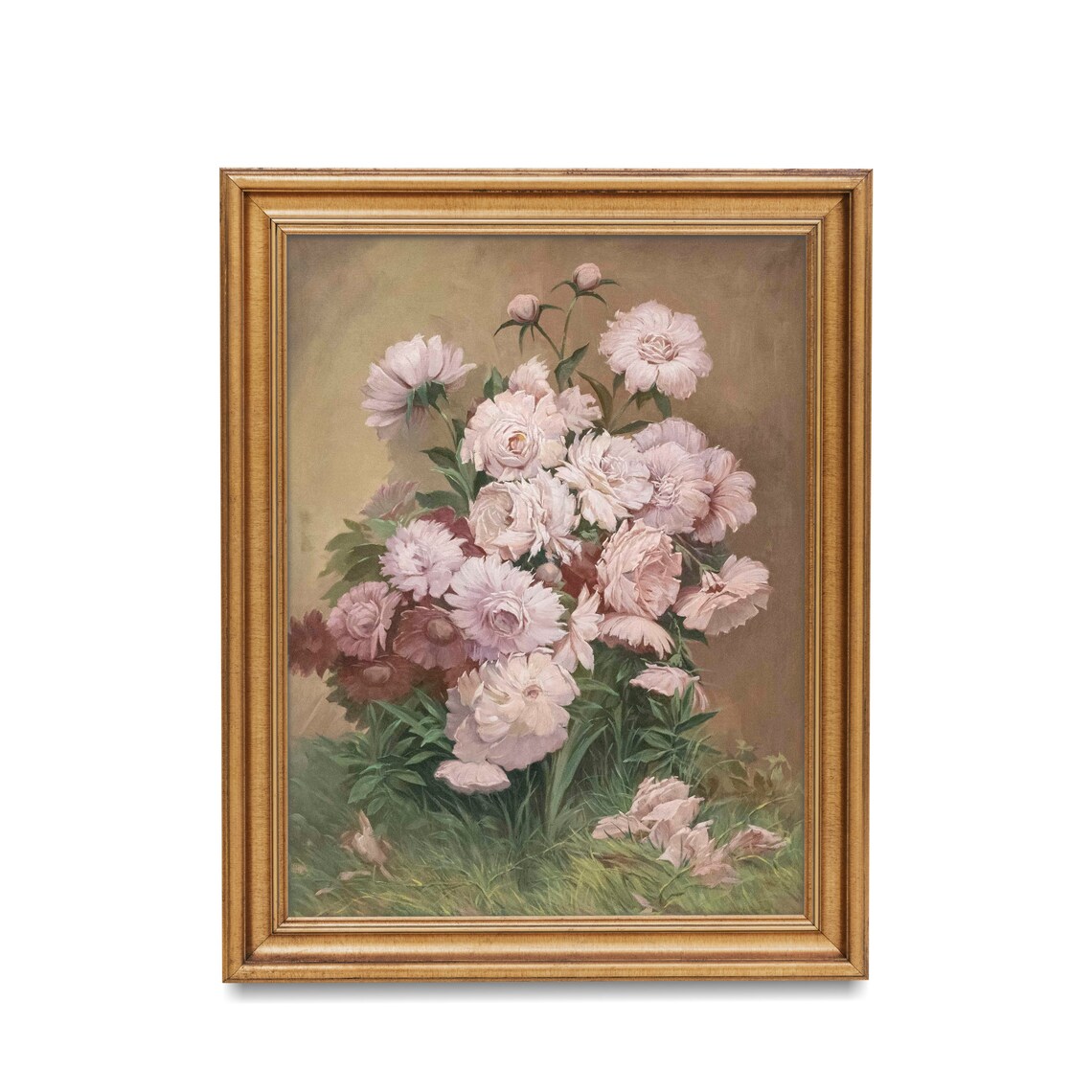 Blush Pink Peonies Blooming Antique Floral Oil Painting Poster - Image 2