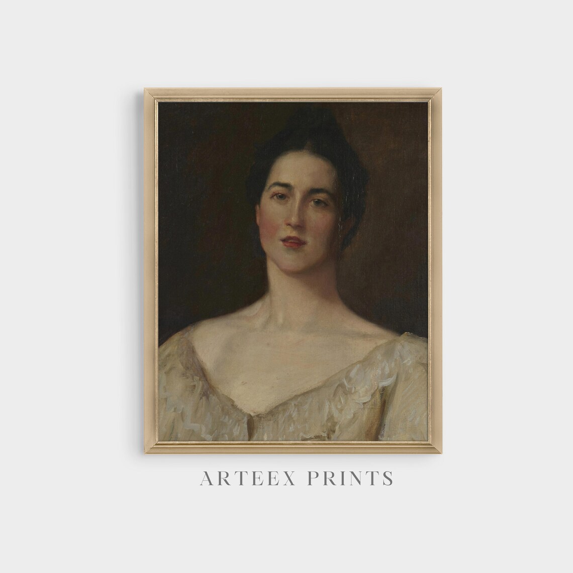 Woman in a White Dress Antique Victorian Oil Portrait Poster - Image 4
