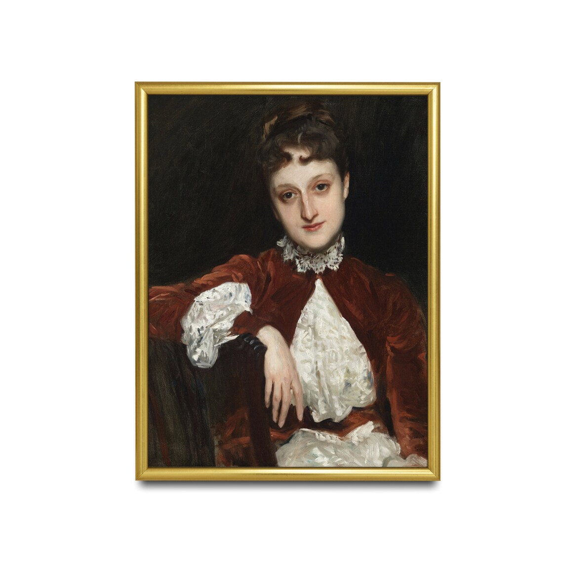 Vintage Portrait of Woman in Red Jacket With White Lace Blouse Poster - Image 4