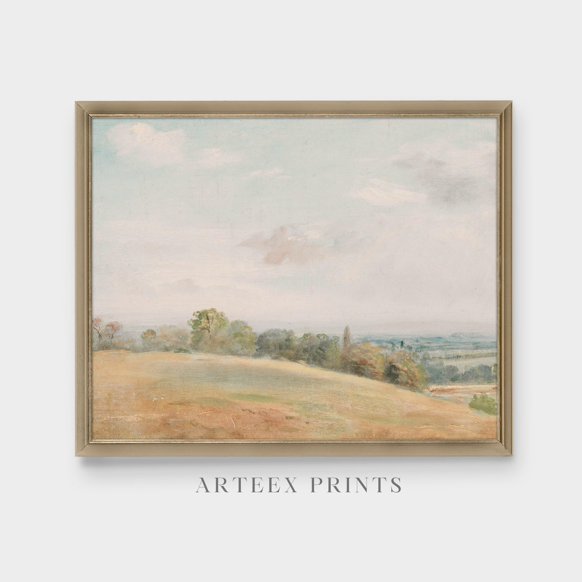 Hazy Pastoral Hillside Muted Vintage Landscape Painting Poster - Image 4