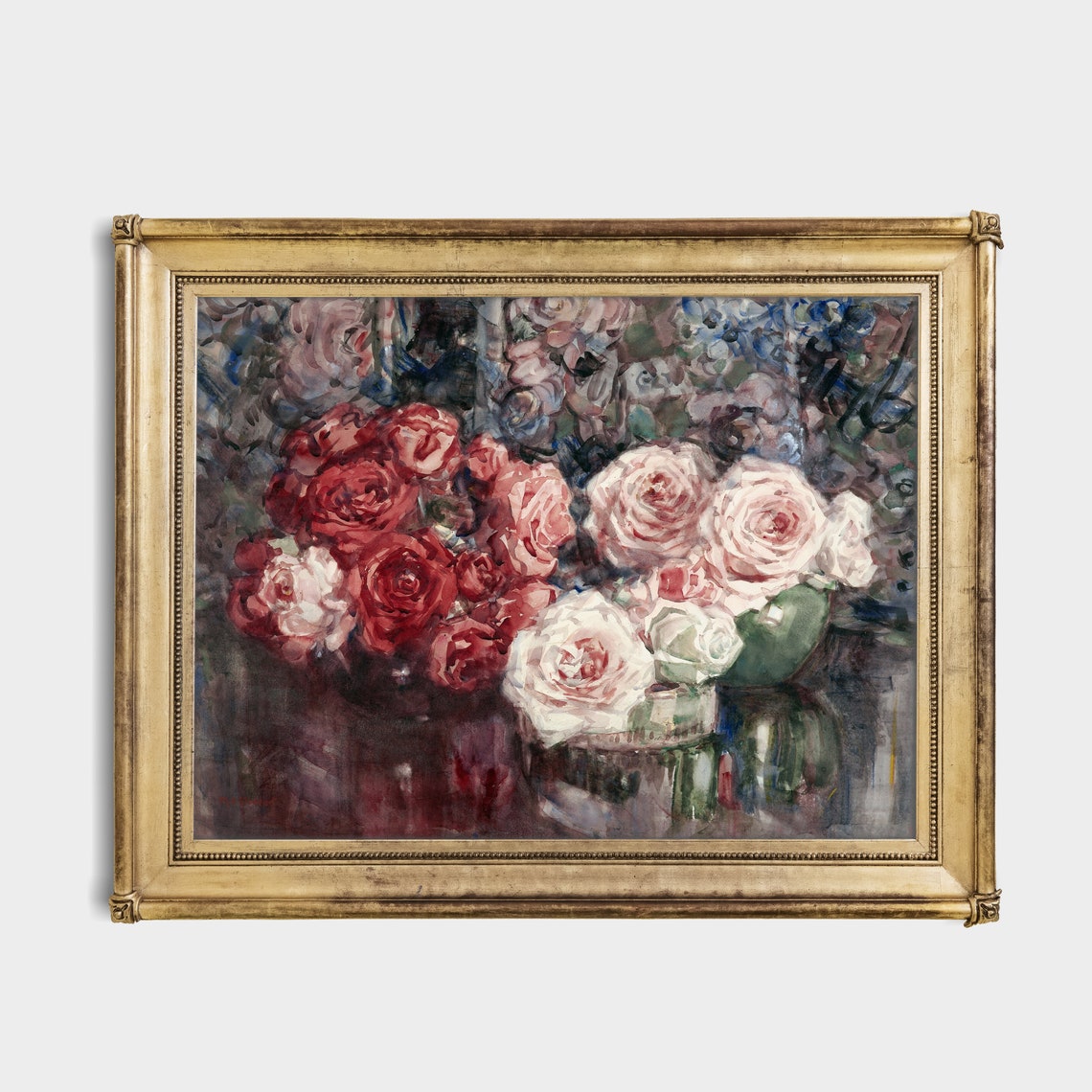 Impressionist Still Life of Red Pink and White Roses Wall Art - Image 2