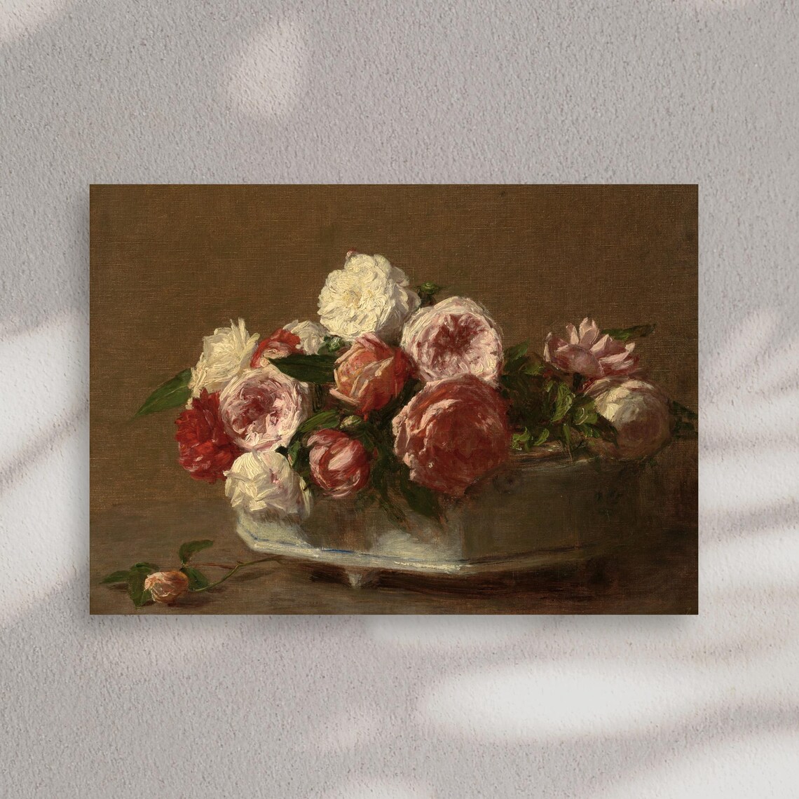 Romantic Bowl Of Pink And White Roses Still Life Oil Painting Poster - Image 2