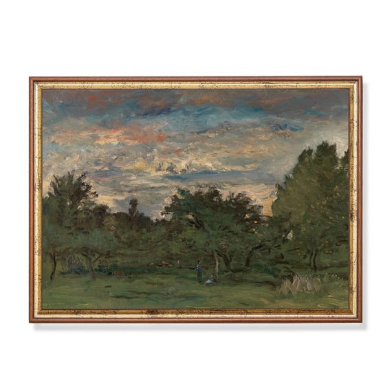 Print And Ship Vintage Landscape Painting Antique Nature Print Farmhouse Decor Rustic Moody Print Vintage Home Decor Orchard Art