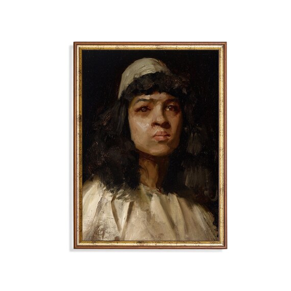 Woman In White Cap And Shawl With Dark Hair Antique Portrait Poster