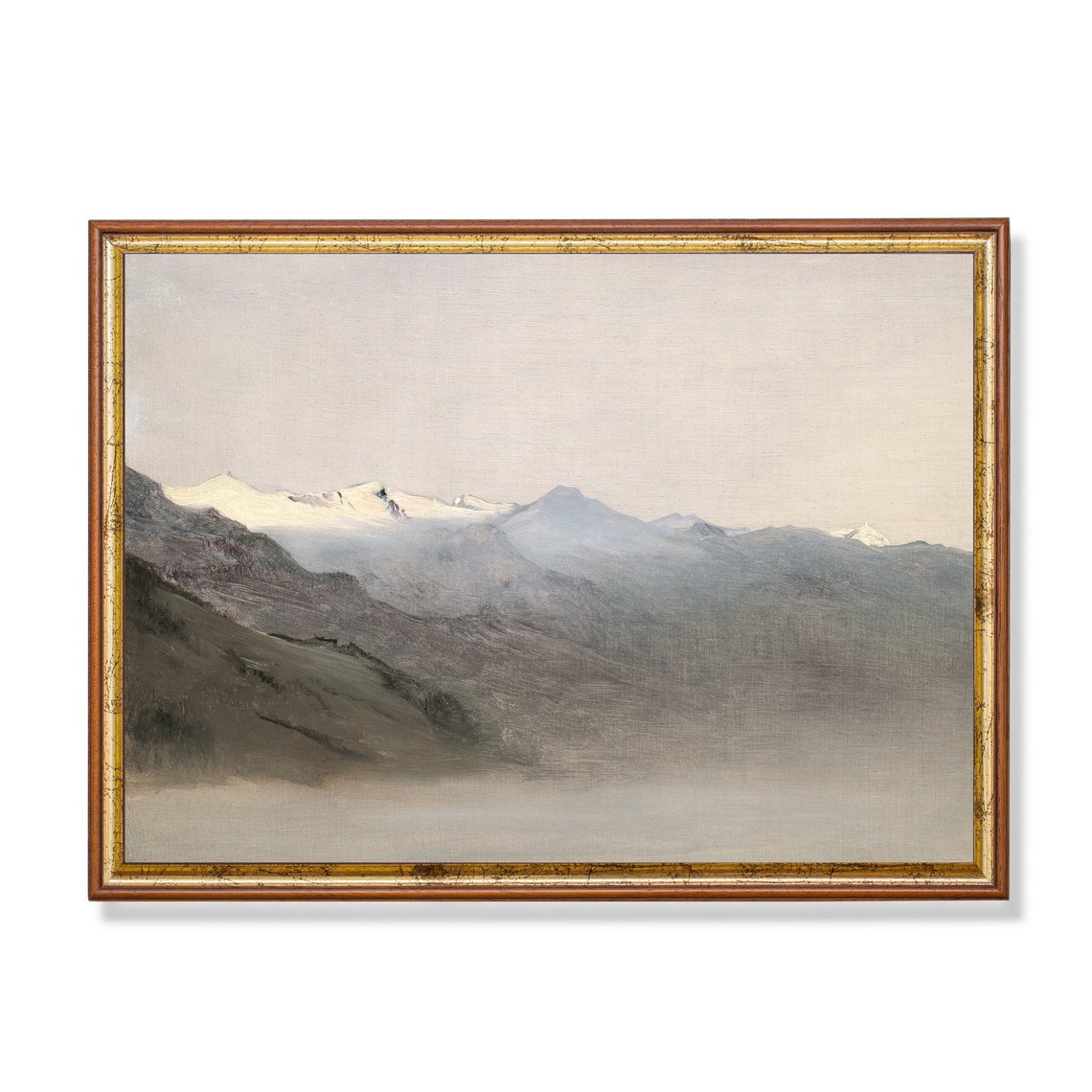 Distant Snowy Peaks In Mist Muted Winter Mountain View Poster