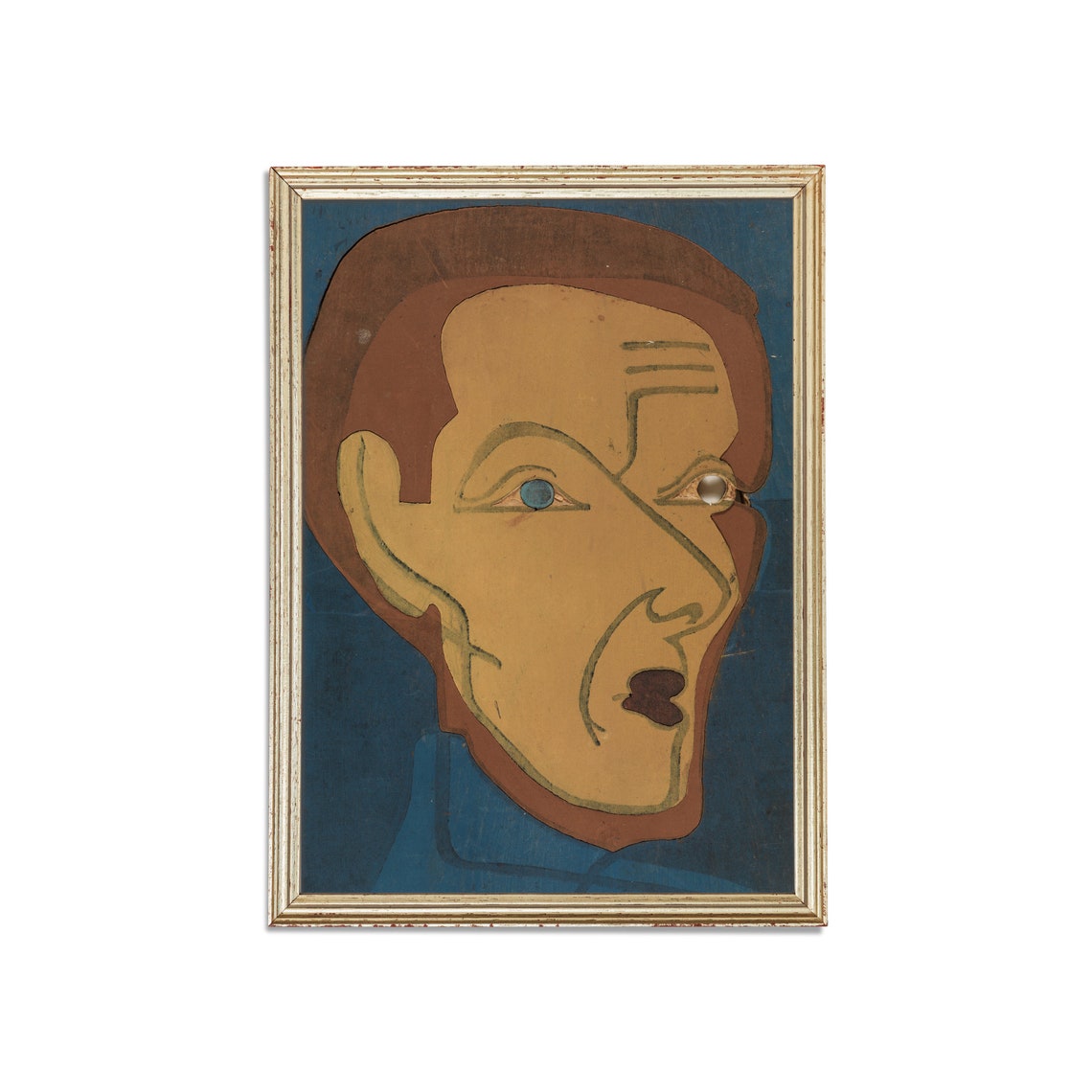 Modernist Geometric Portrait Abstract Face Blue Background Wall Art - Image 3