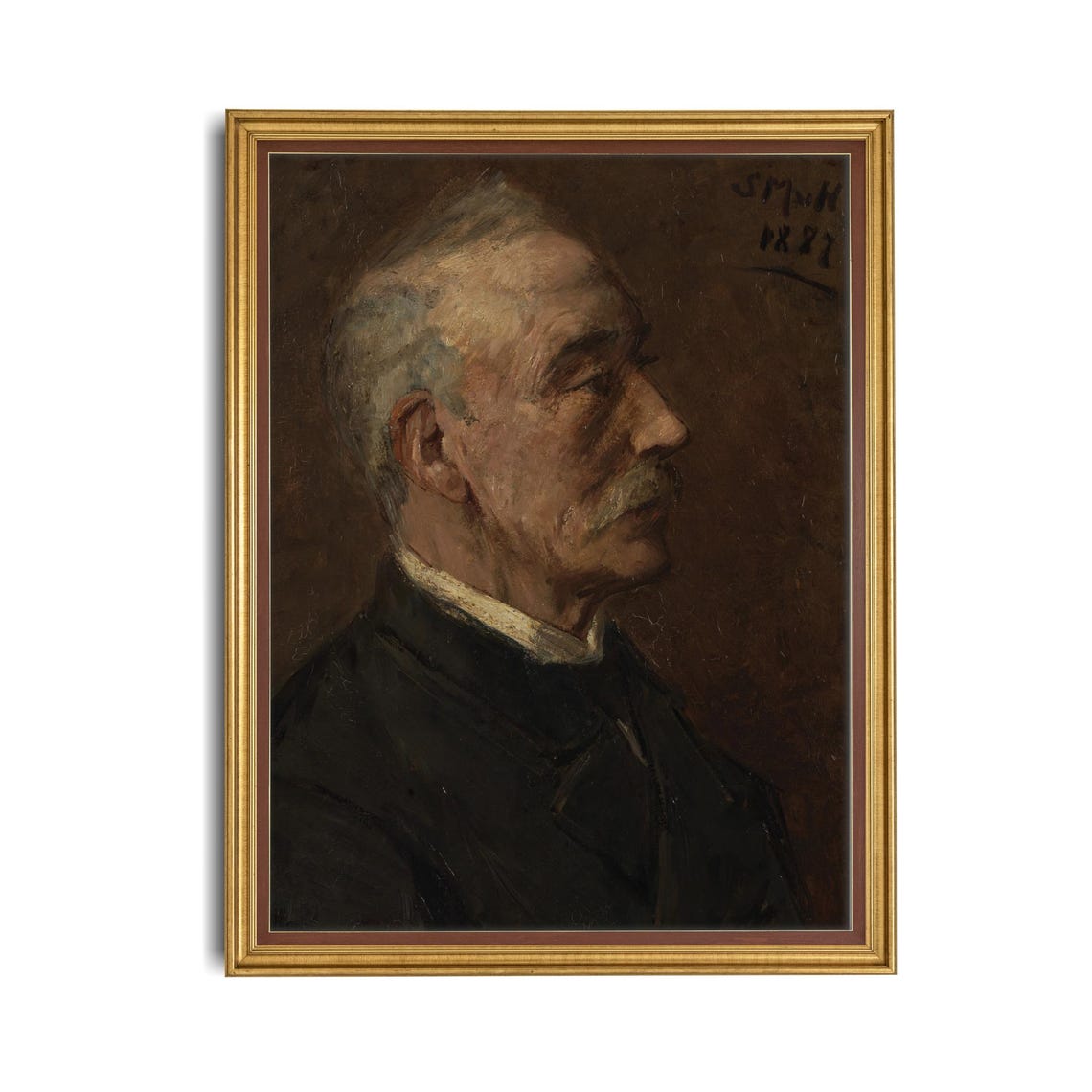 Antique Old Gentleman Profile Oil Portrait Painting Wall Poster - Image 4