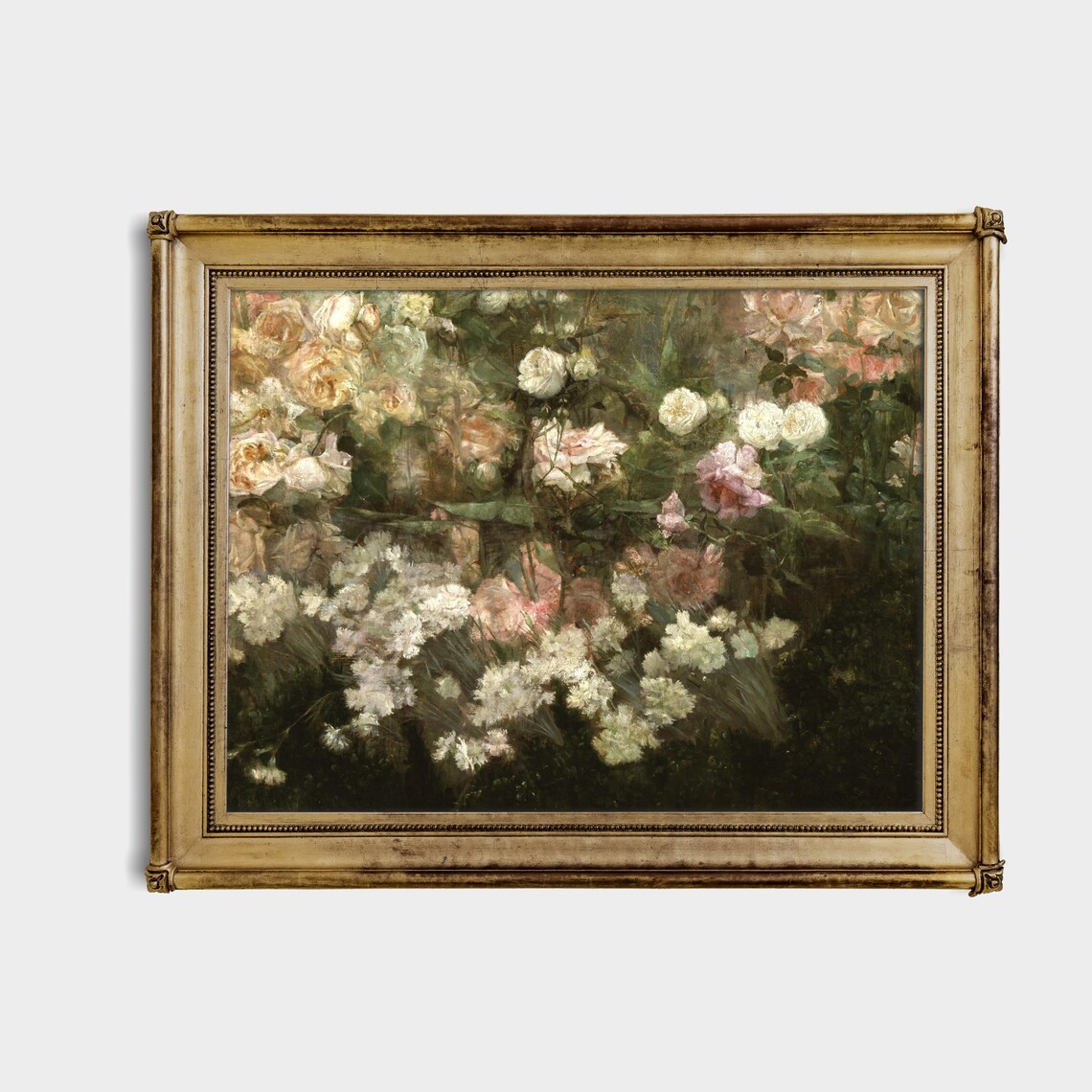 Blooming Roses and White Flowers Garden Vintage Floral Painting Poster - Image 3