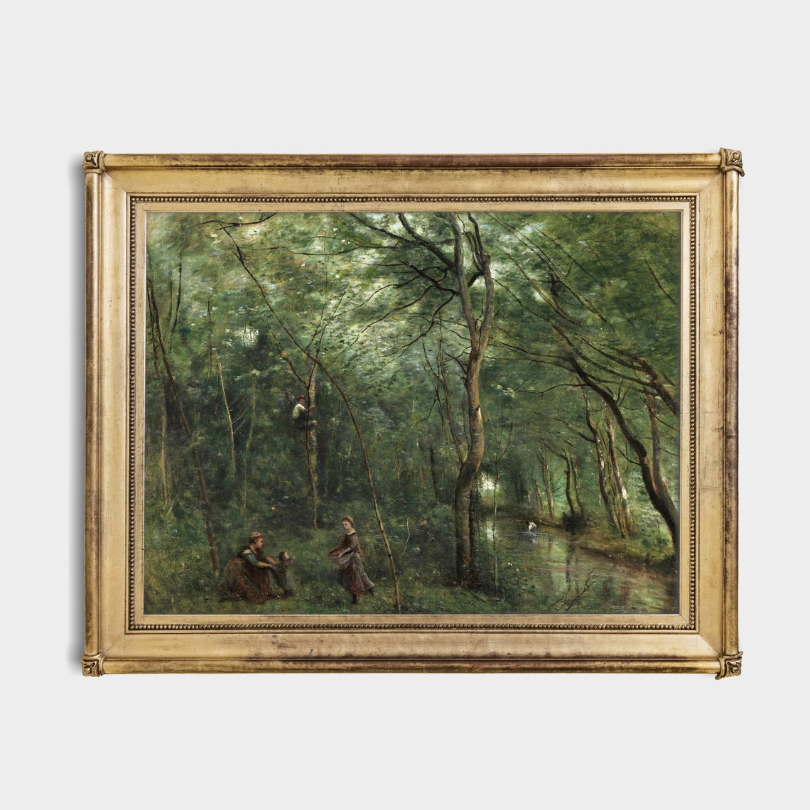 Figures Gathering Wood in a Deep Forest Clearing Landscape Poster - Image 2