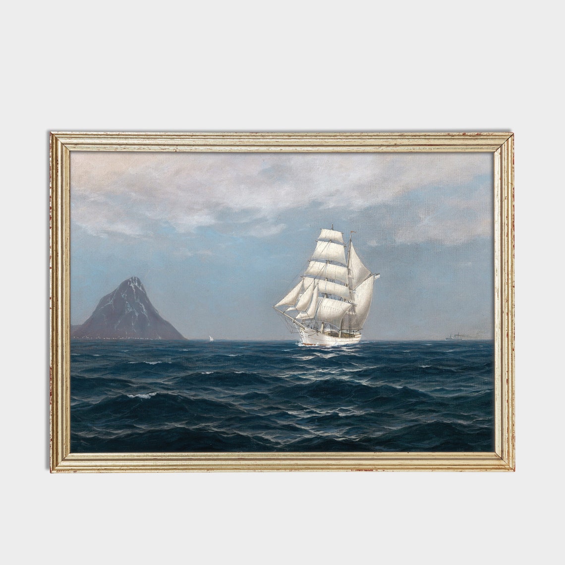 Tall Ship Under Full Sail Near a Volcanic Isle Vintage Sea Poster - Image 2