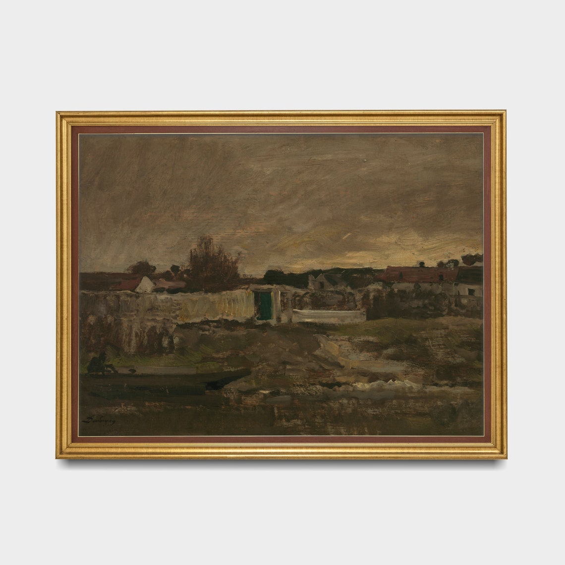 Dark Moody Old Farm Village Landscape at Dusk Vintage Poster - Image 5