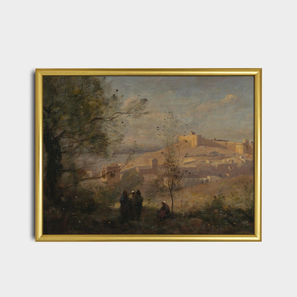 Rustic Countryside Landscape with Distant Hilltop Town View Poster - Image 3