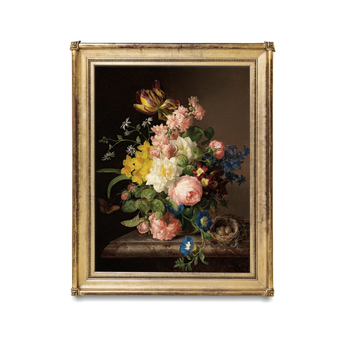 Garden Bouquet with Birds Nest and Butterfly Vintage Floral Poster - Image 2