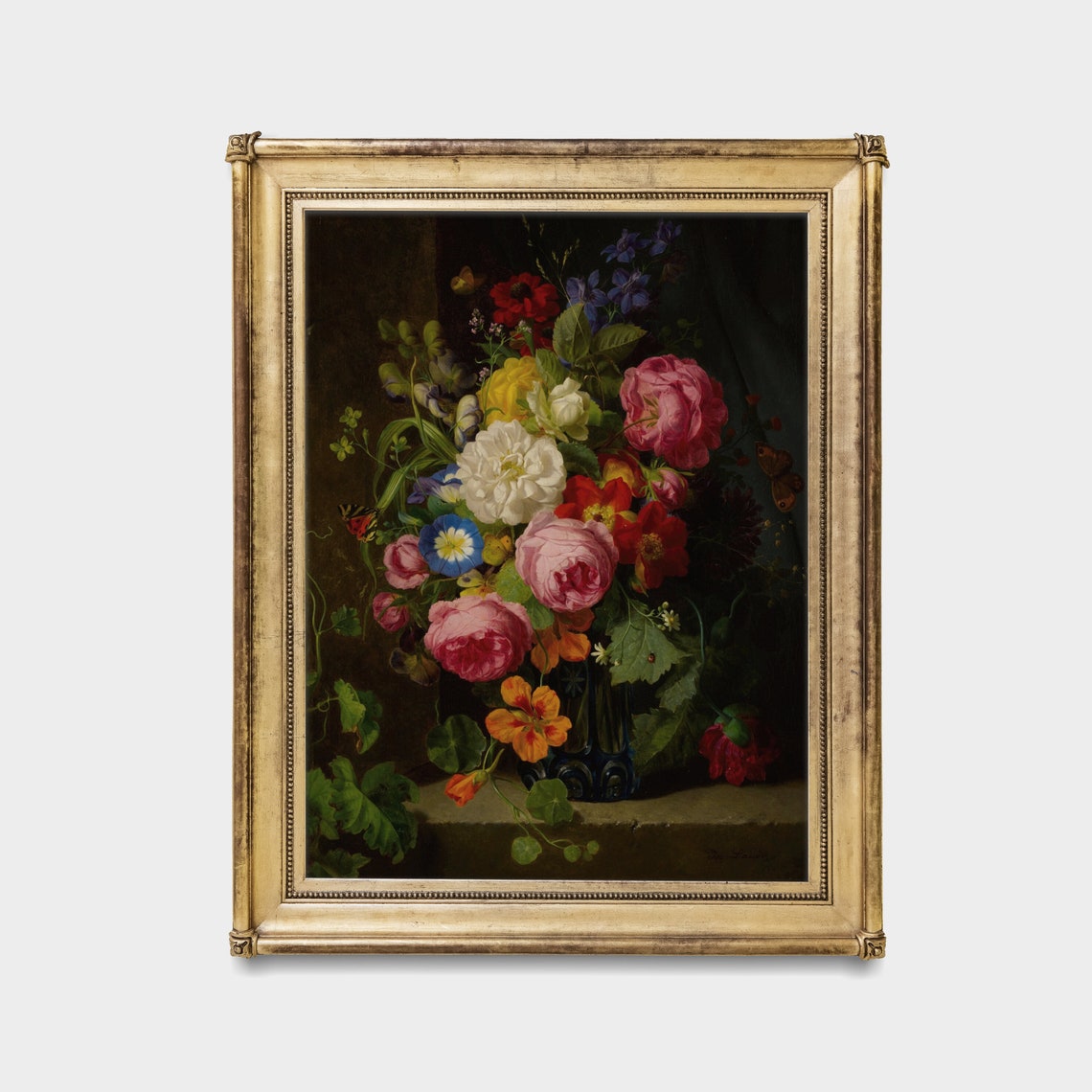 Dutch Bouquet of Roses and Morning Glories Dark Floral Poster - Image 4