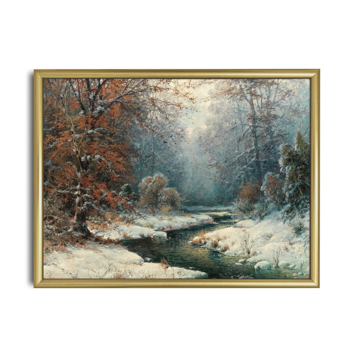 Dark River Flowing Through Snowy Winter Forest Vintage Poster - Image 2