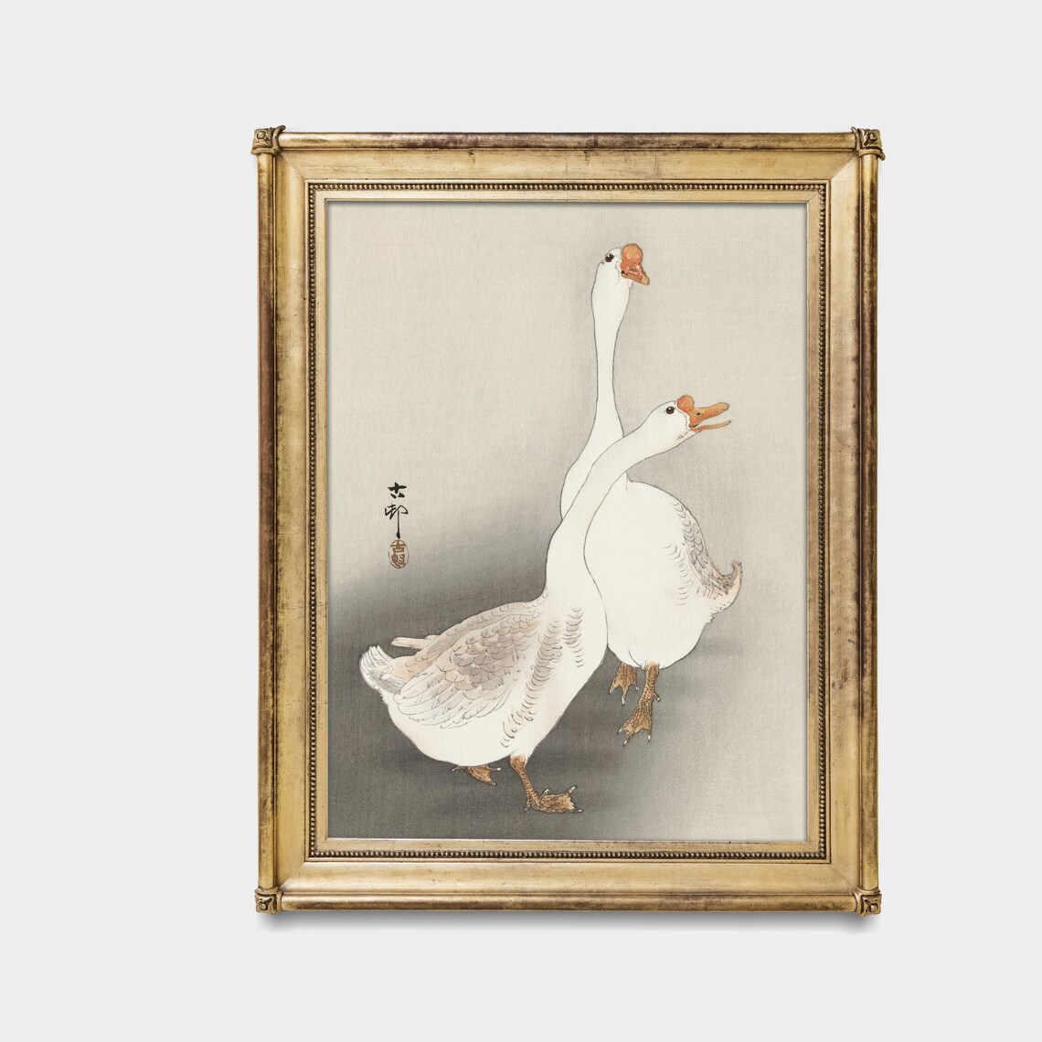 Two White Geese Japanese Woodblock Style Asian Bird Art Poster - Image 5