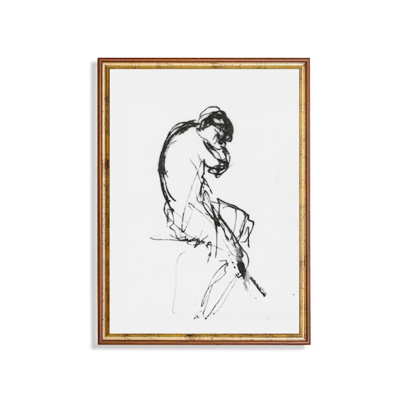Seated Woman Expressive Ink Figure Sketch Drawing Art Poster