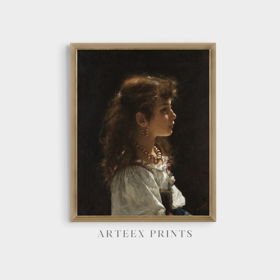 Young Woman in Profile White Peasant Blouse Vintage Portrait Poster - Image 3