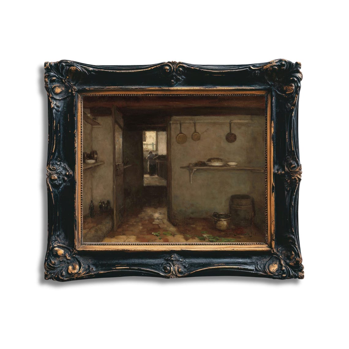Rustic Old Kitchen Interior Copper Pans Vintage Farmhouse Poster
