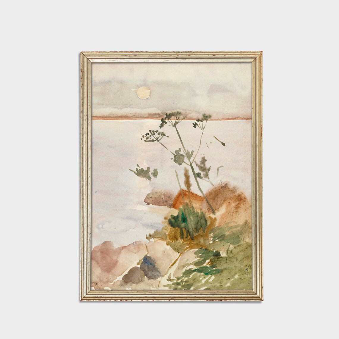 Moonlit Rocky Seashore With Wild Plants Vintage Coastal Poster - Image 2