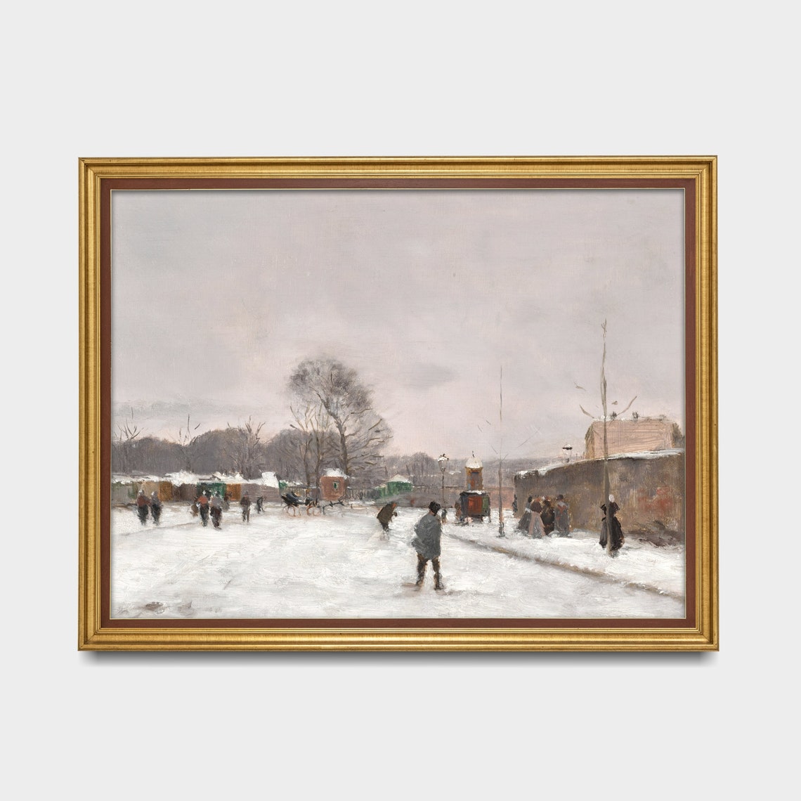 Snowy Town Street With Strolling Figures Vintage Winter Village Poster - Image 3