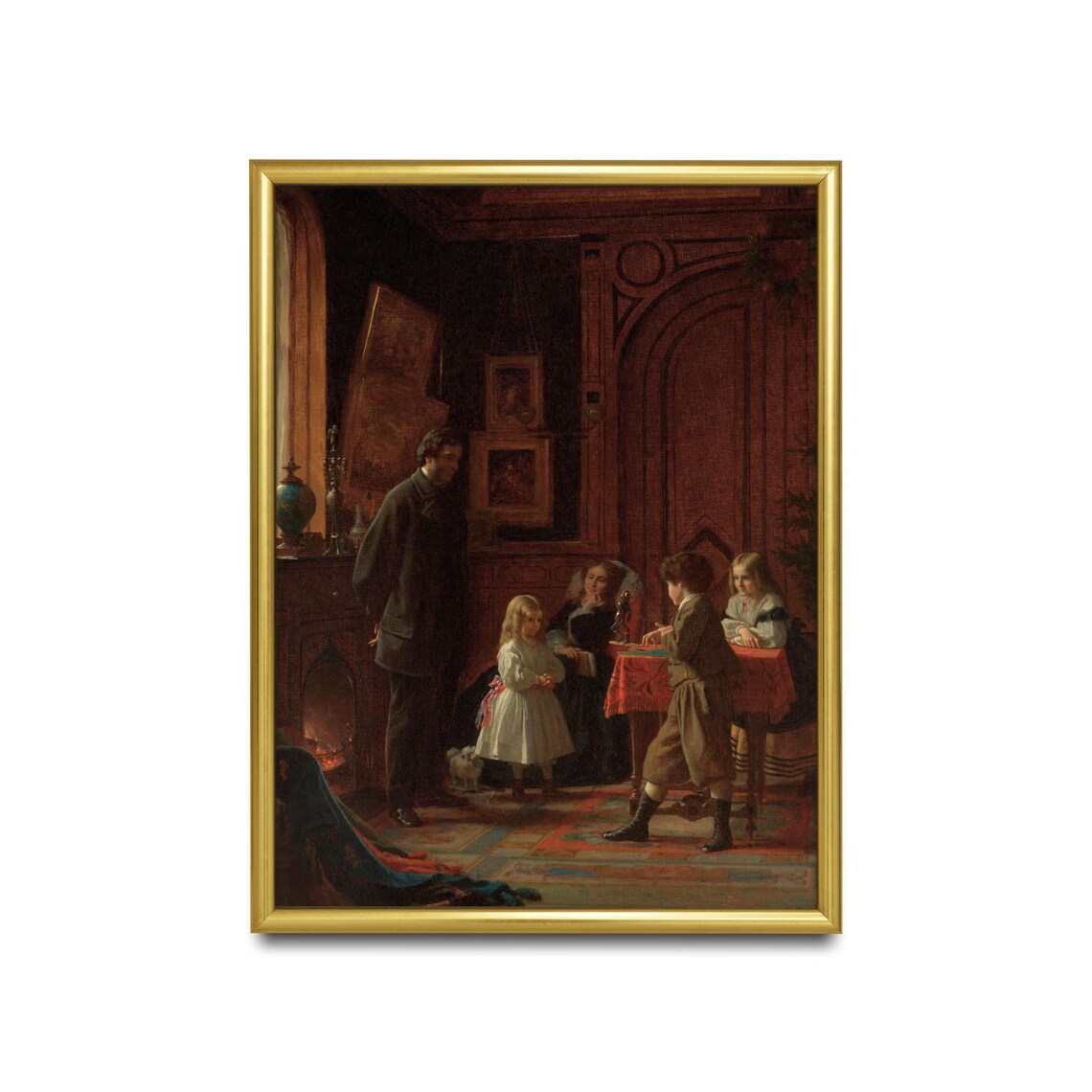 Victorian Christmas Eve Family by the Fireplace Vintage Poster - Image 2