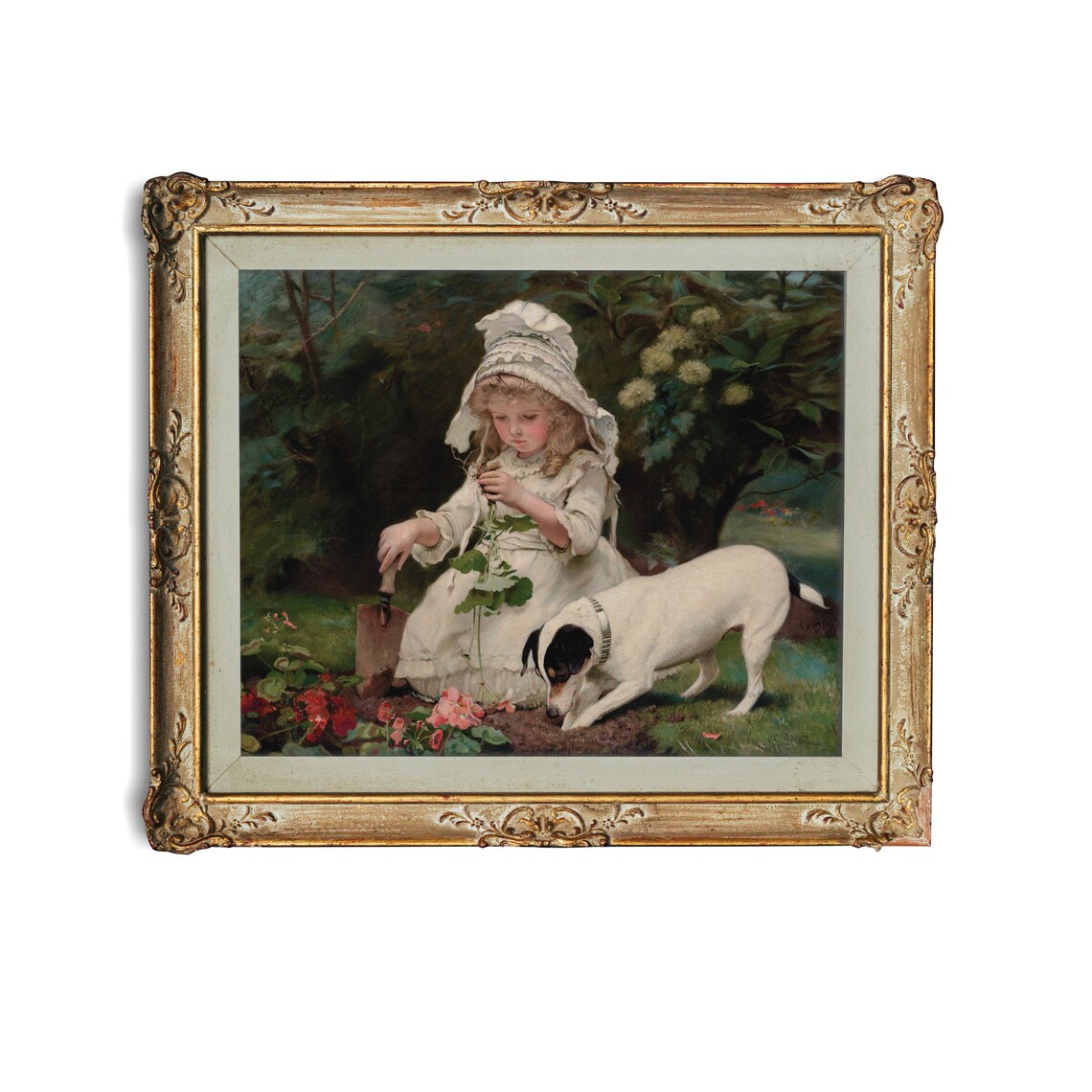 Mailed Print Vintage Dog And Young Girl Painting Antique Print Young Girl With Dog Printed And Shipped Classic Figurative Art - Image 3