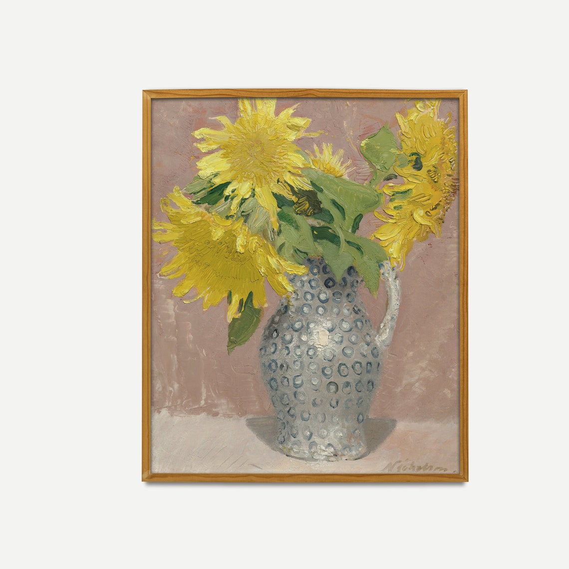 Sunflowers in Blue Spotted Pitcher Antique Floral Still Life Poster - Image 4