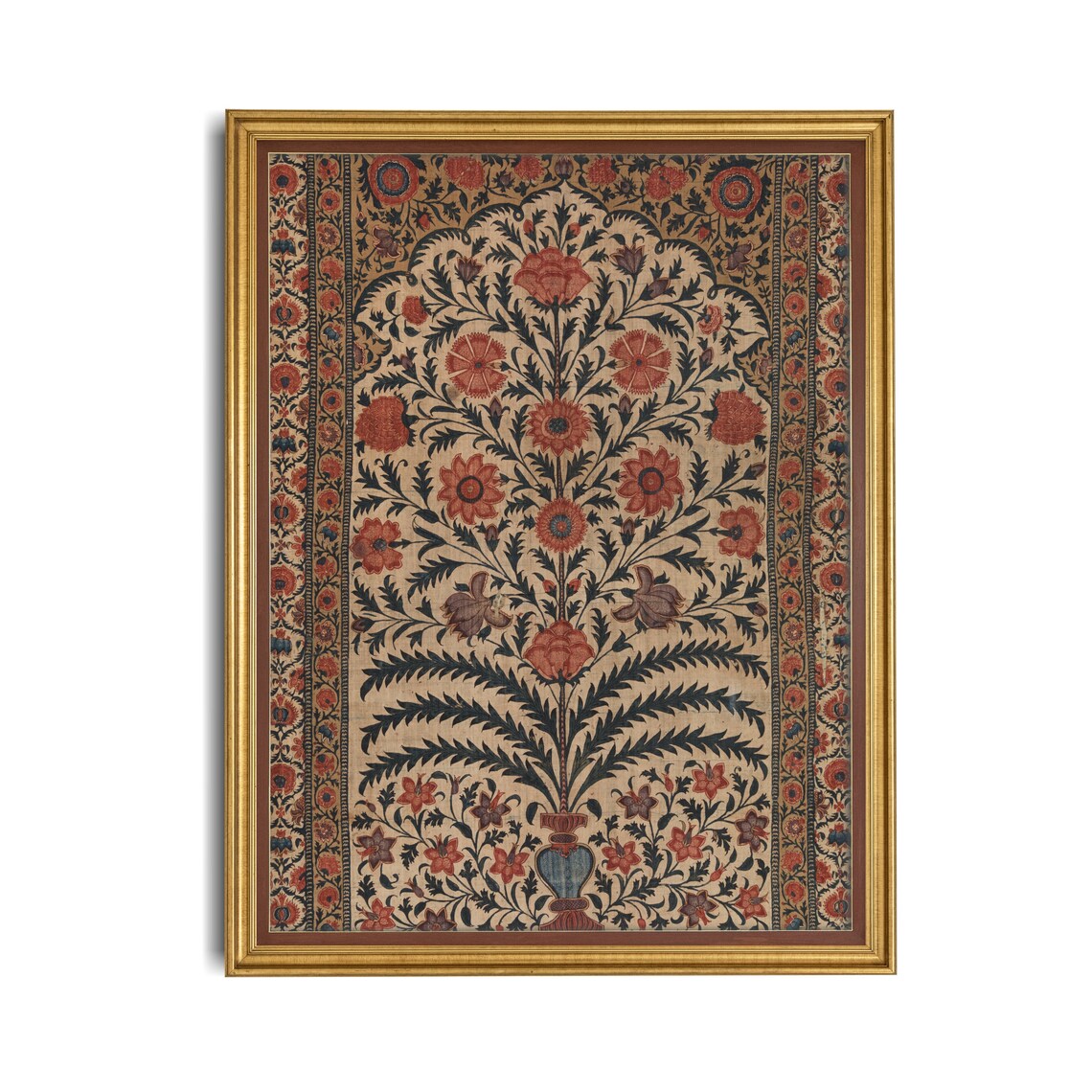 Antique Tree of Life Floral Textile Panel Vintage Botanical Poster - Image 2