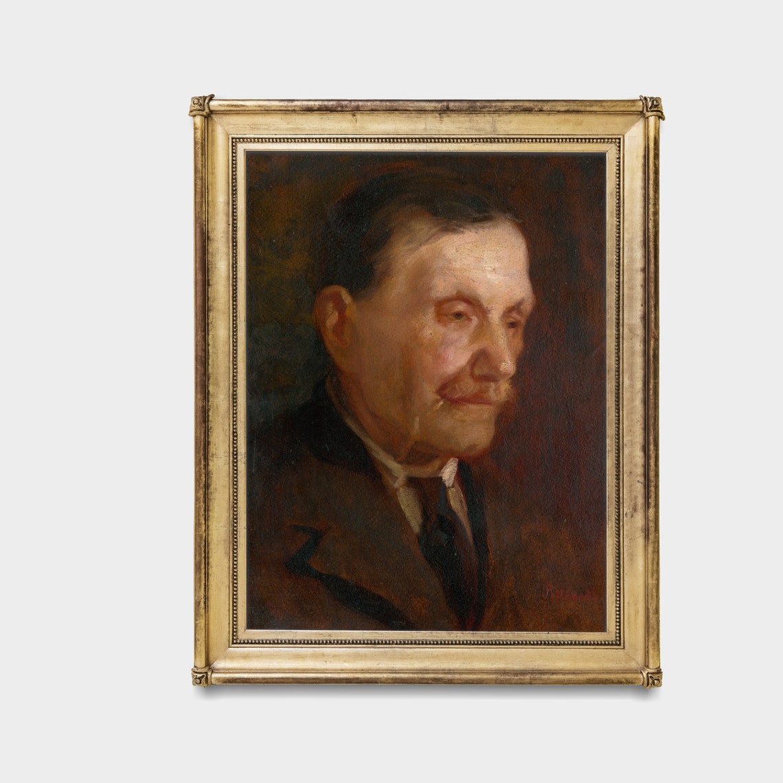 Elderly Gentleman with a Mustache in Warm Dark Tones Portrait Poster - Image 3