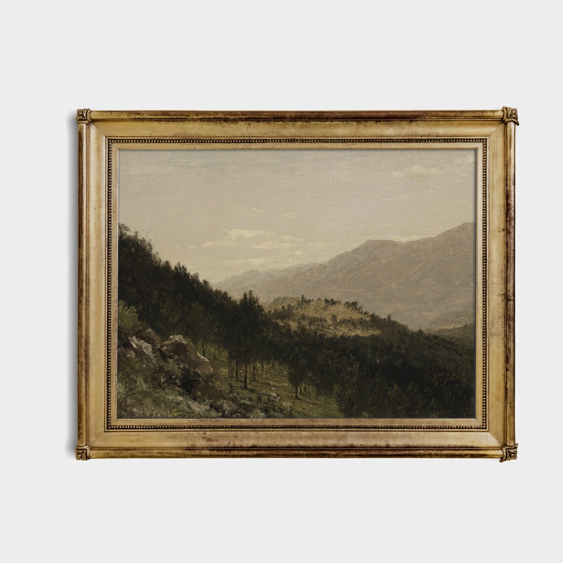 Serene Mountain Landscape Print Vintage Nature Artwork Classic Countryside Scene Misty Hills And Forest Tranquil Wall Art - Image 4