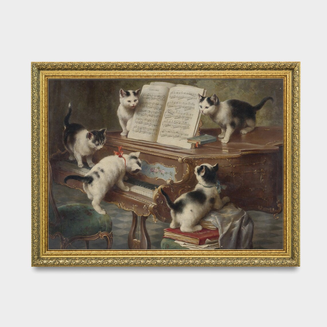 Vintage Cats Playing Piano, Farmhouse Wall Art Print - Image 3