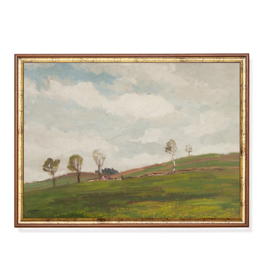 Vintage Landscape Painting Antique Nature Print Rustic Forest Artwork Wall Art Country Farmhouse Decor