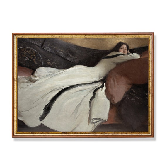 Vintage Portrait Painting Antique Woman Portrait Wall Art 18th Century Fine Art Print Moody Rustic Art