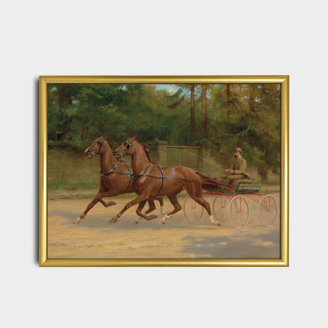 Printed And Shipped Vintage Horse Painting Antique Horse Carriage Print Rustic Art Oil Painting Print Man Driving A Carriage - Image 2