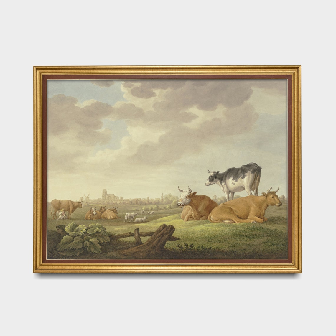 Cows and Sheep in Dutch Meadow Pastoral Herd Landscape Print - Image 4