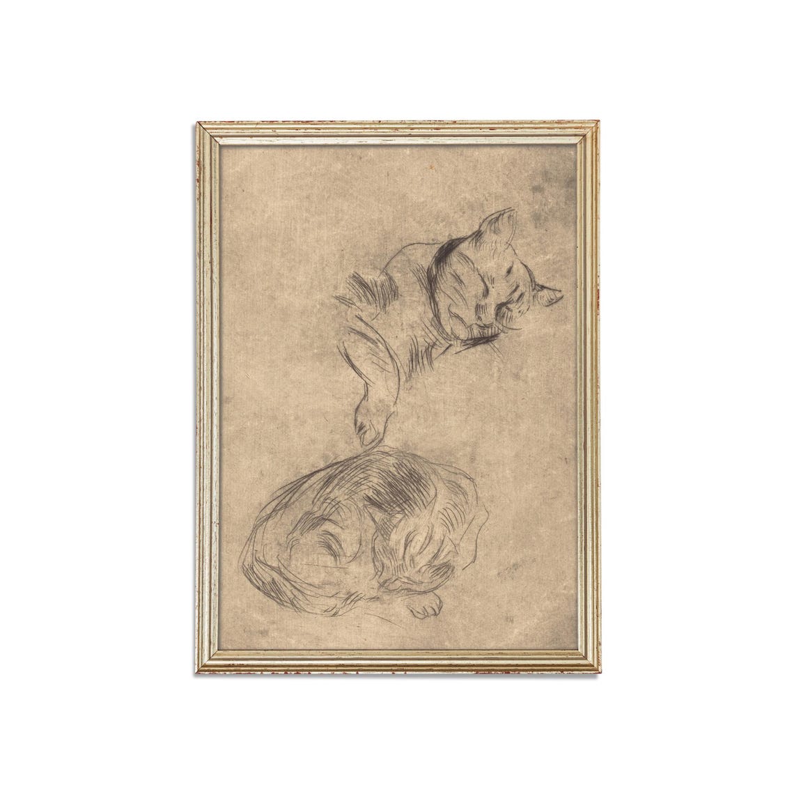 Sleeping Cats Pencil Sketch Study Vintage Nursery Art Poster - Image 3