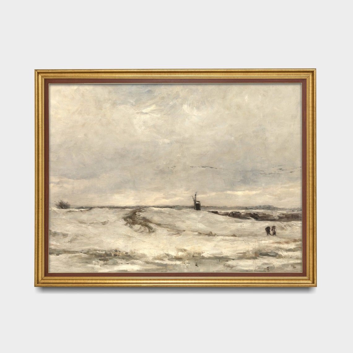 Snowy Dutch Winter Landscape with Windmill and Figures Vintage Poster - Image 3