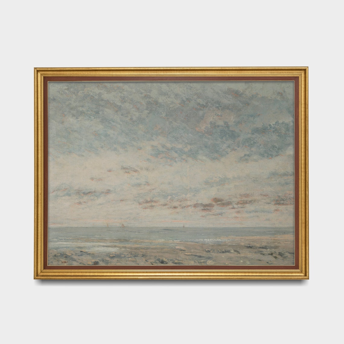 Overcast Seascape with Distant Sails on a Pale Horizon Poster - Image 4