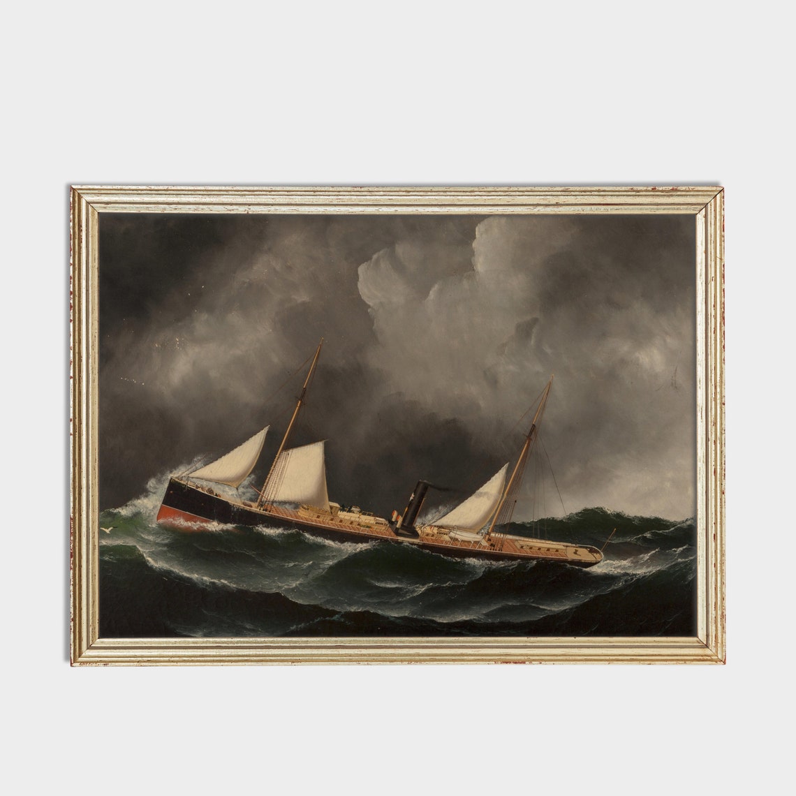 Steam Sail Ship Storm Waves Vintage Nautical Seascape Painting Poster - Image 2
