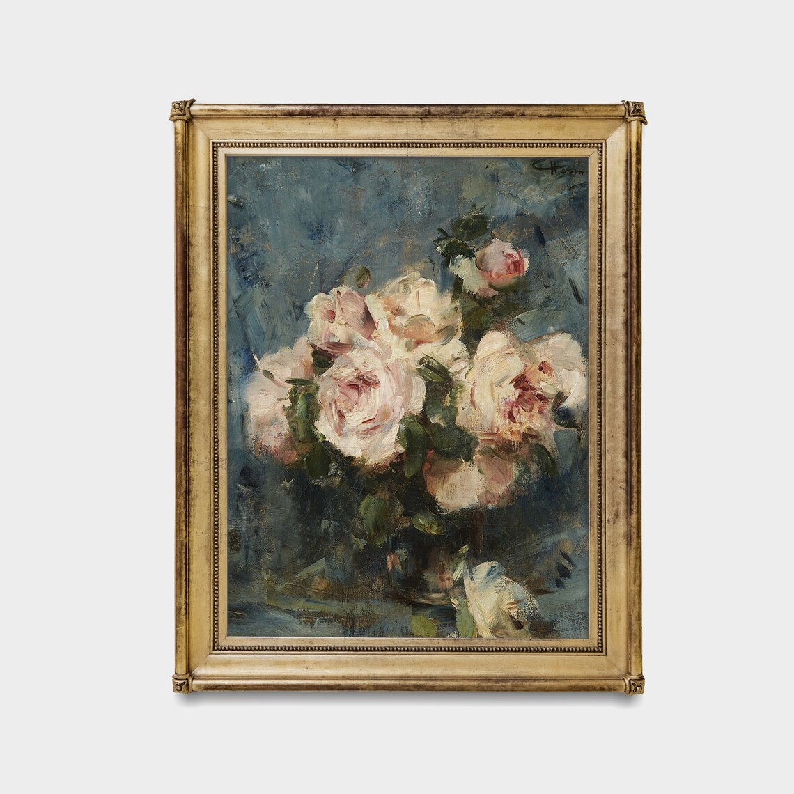 Vintage Roses Still Life, Rustic Oil Painting Print - Image 3