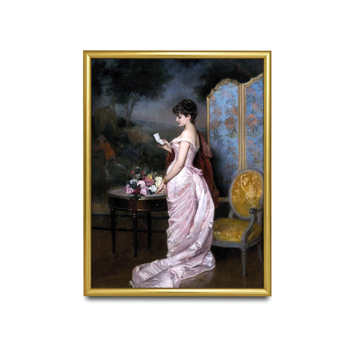 Vintage Woman Reading Love Letter, Rustic Art Print - Image 3
