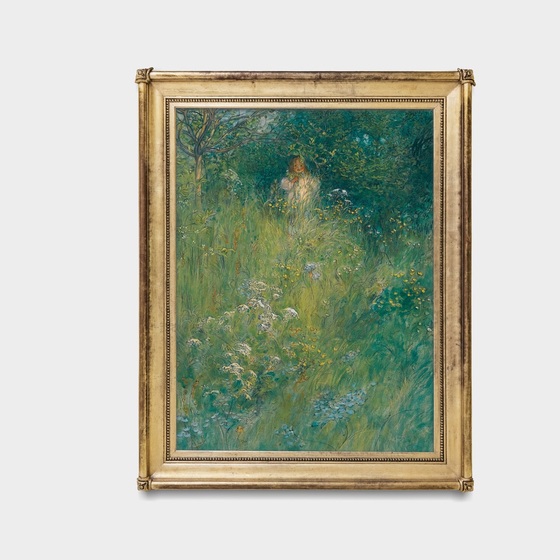 Young Girl in a Wildflower Meadow Beneath Green Trees Poster - Image 3