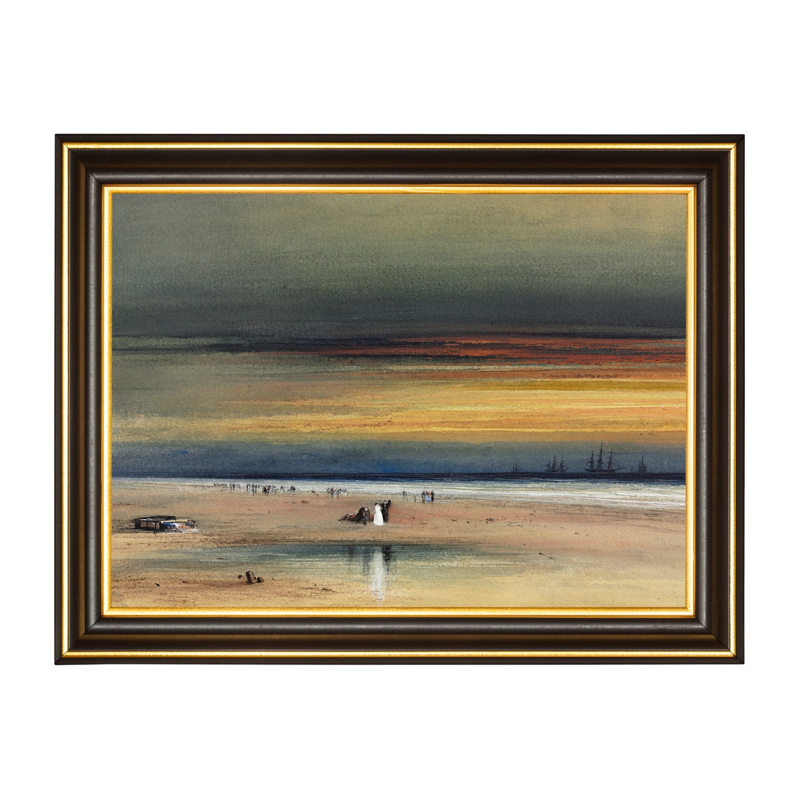 Vintage Seascape Painting Antique Sunset Fine Print Moody Rustic Ocean Beach Wall Art Coastal Decor - Image 3