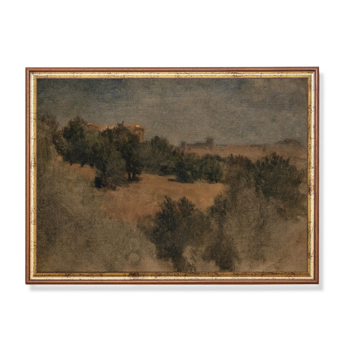 Antique Misty Moor Landscape With Distant Hall Painting Art Poster