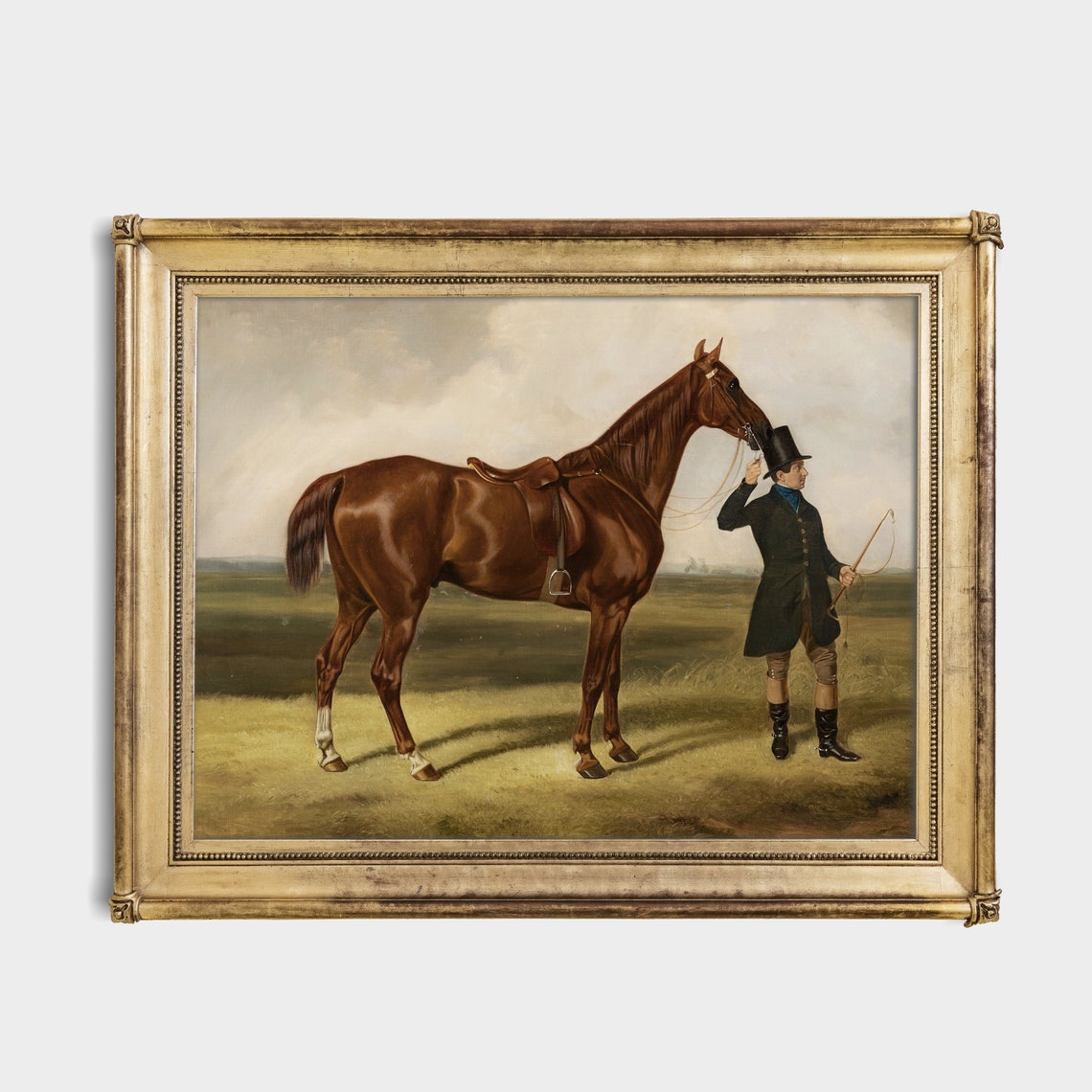 Classic Chestnut Hunter Horse with Its Groom Portrait Poster - Image 2